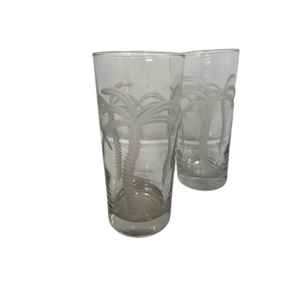 Rolf Glass PALM TREE Etched Cooler Highball Glasses Tumblers Tropical - Set of 4 - Picture 5 of 6